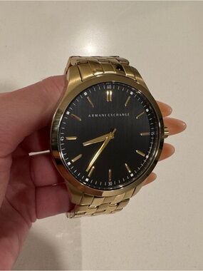 Armani Exchange Gold-Tone Bracelet Watch with Black Dial